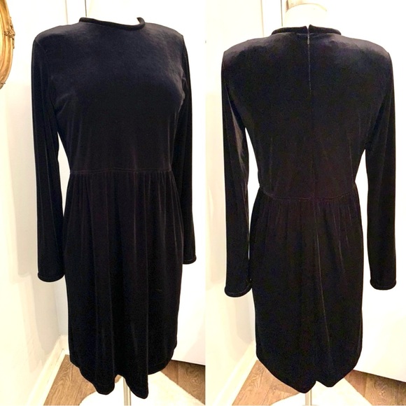 Vintage Talbots Black Velvet Dress Midi Long Sleeve Evening Cocktail size S - Picture 1 of 13